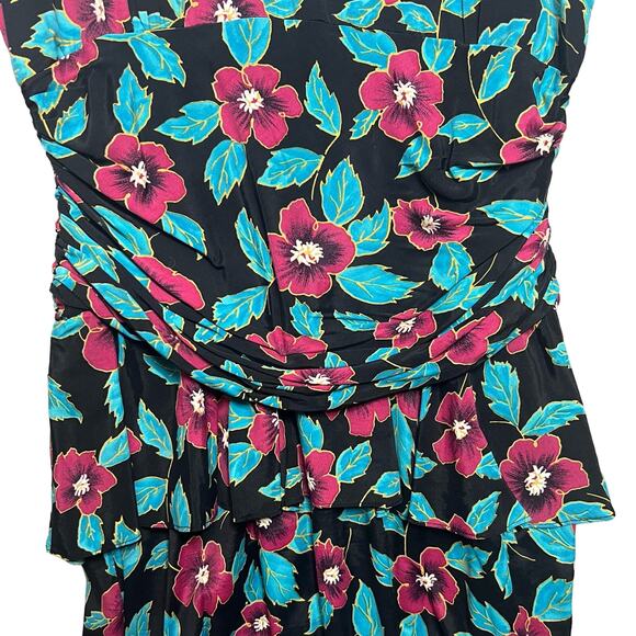 Vintage 80s Floral Peplum Dress Shirred Waist Button Back Size Medium Retro 40s - Picture 4 of 10